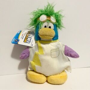 Club Penguin Rad Plush 8" Tall Blue Body with Green Hair & Lab Coat Scientist